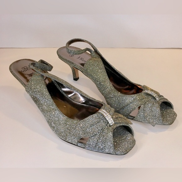 J RENEE Womens Slingback High Heels Sparkle Bows Rhinestones - Picture 3 of 16